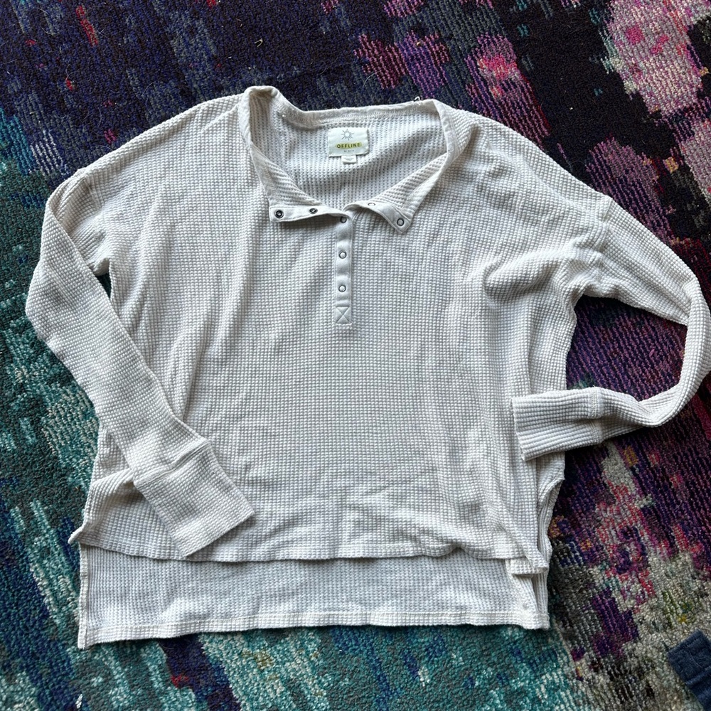AERIE waffle knit  snap top high low top long sleeve XS oversized